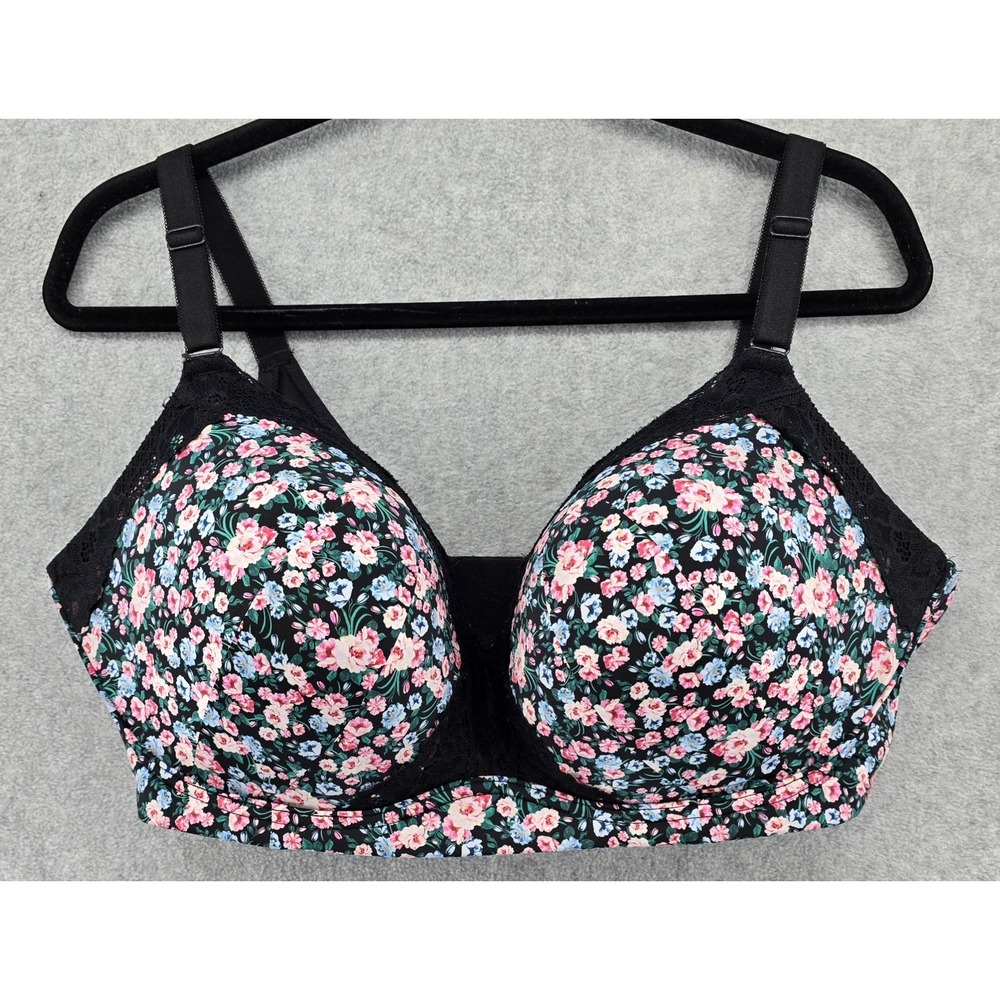 Torrid Dream Wire-Free Push-Up Bra 42DDD Black Floral Lace Trim
Back Closure